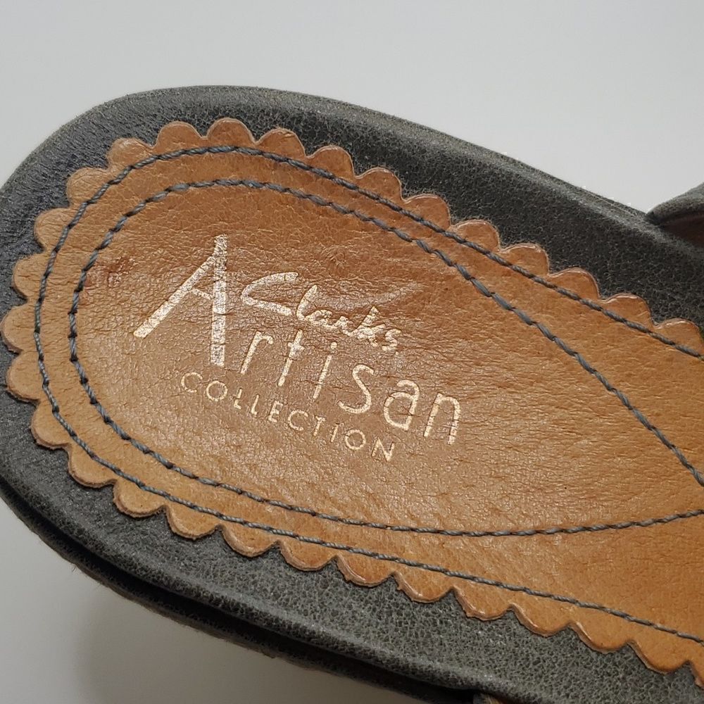 Clarks | Artisan Aquagray Leather Wedge Sandal - Picture 3 of 7